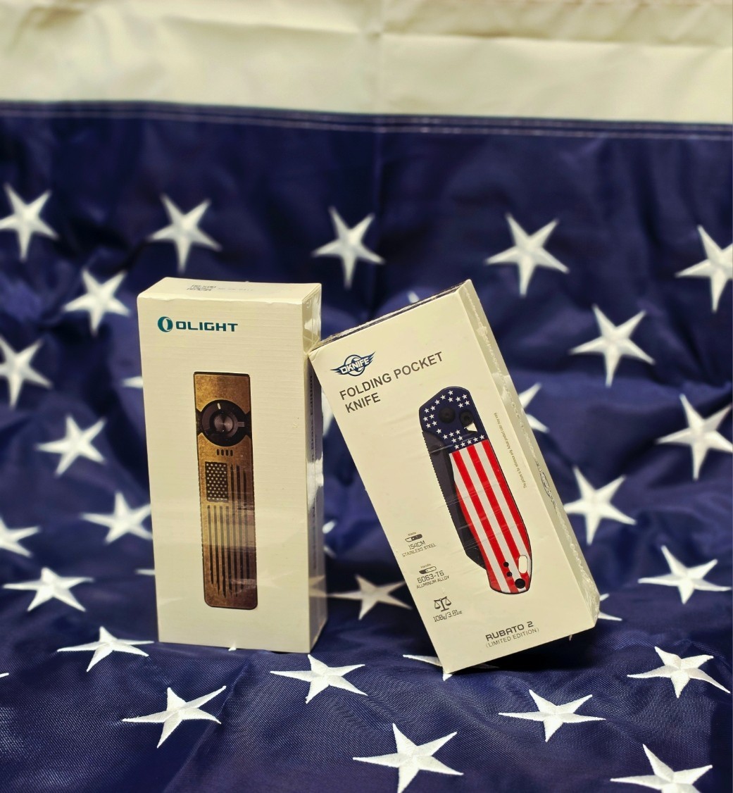 PATRIOT LIMITED EDITION SEALED OLIGHT ARKFELD PATRIOT BRASS AND RUBATO 2 COMBO