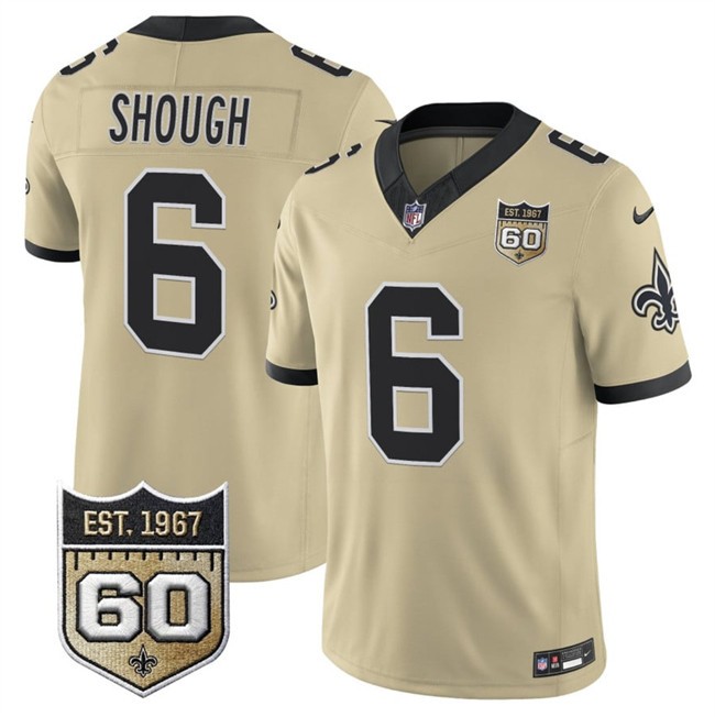 Saints #6 Tyler Shough Gold 2026 F.U.S.E 60th Anniversary Patch Jersey Stitched