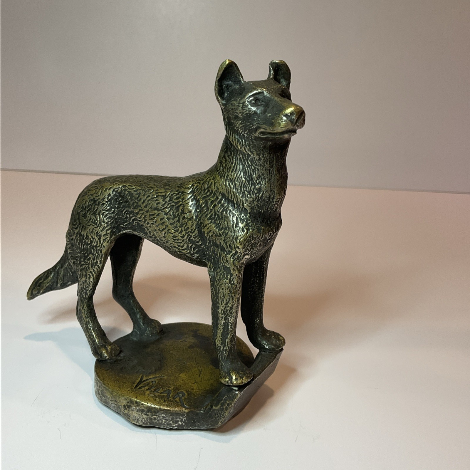 Irene Vilar Signed Bronze German Shepherd Dog Sculpture Vintage Portugal 5”