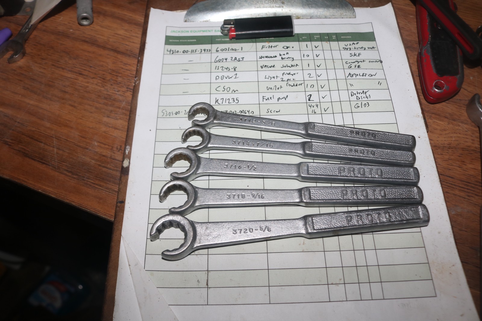 set of 5 Vintage Proto LA  pebble finish line wrenches 3/8 7 16 1/2 9/16 5/8