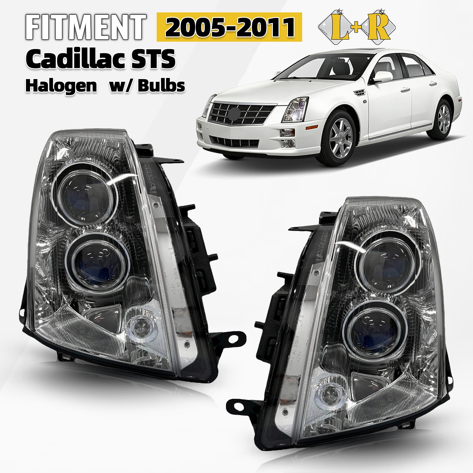 For 2005-2011 Cadillac STS Halogen Headlight w/ Bulbs Left+Right Pair For 2005-2011 Cadillac STS Halogen Headlight w/ Bulbs Left+Right Pair