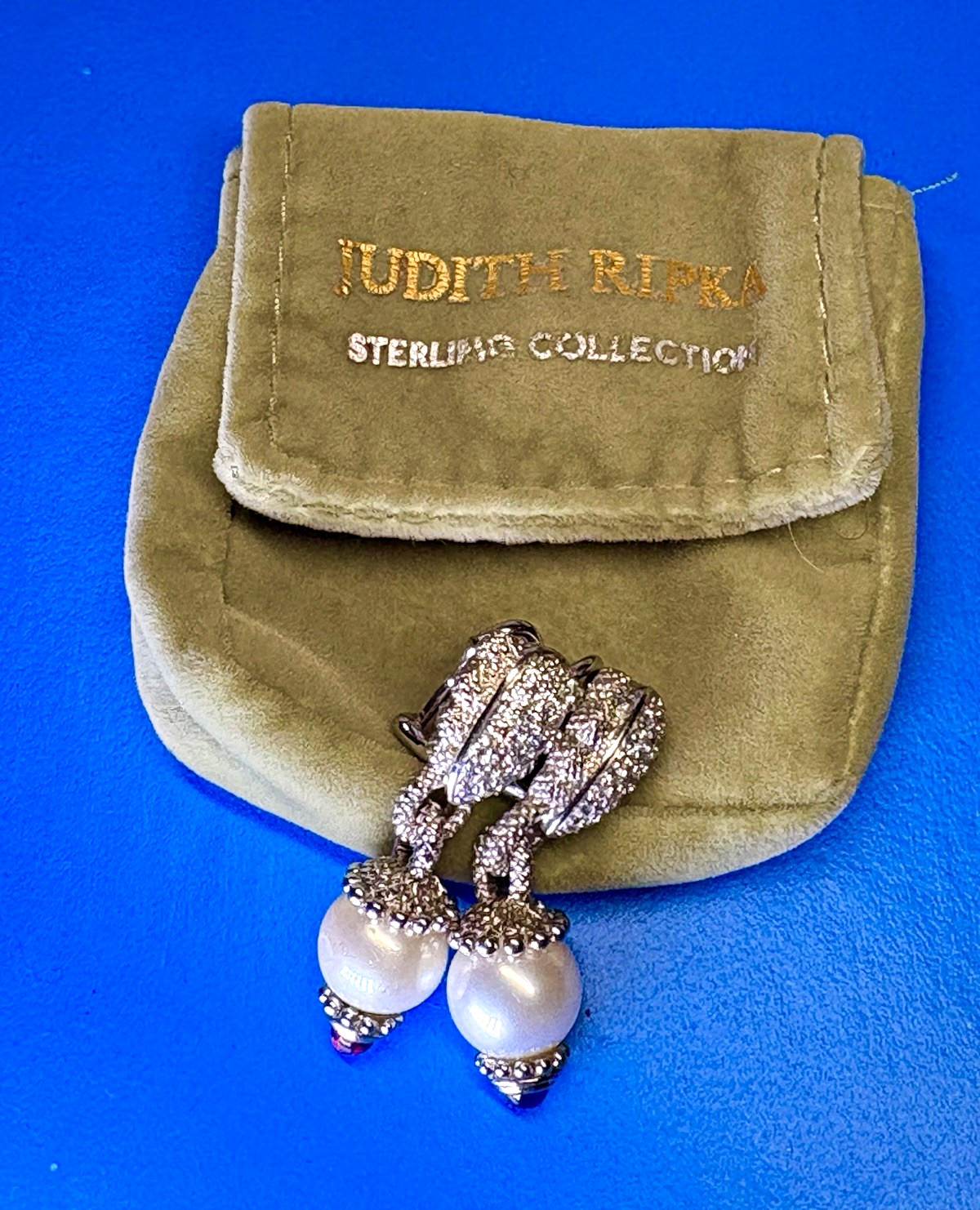 Exquisite Vintage JUDITH RIPKA 925 Pearl & Amethyst Earrings NEW pristine in bag