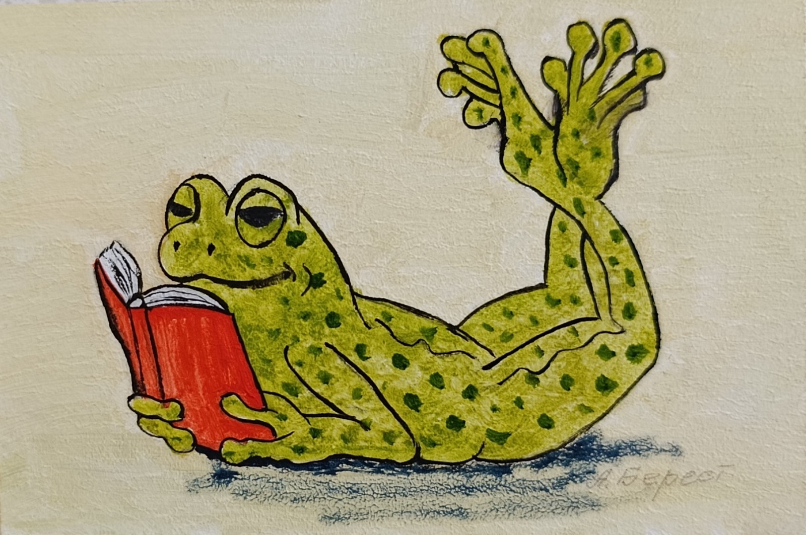 Original Frog Oil Painting on Wood Panel, Whimsical Animal Art, Handmade Artwork