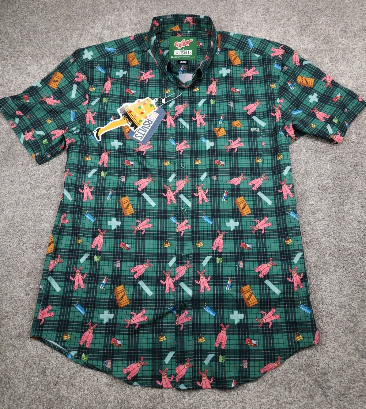 A Christmas Story Shirt RSVLTS Mens Large Green Plaid Button Up New With Tags A Christmas Story Shirt RSVLTS Mens Large Green Plaid Button Up New With Tags