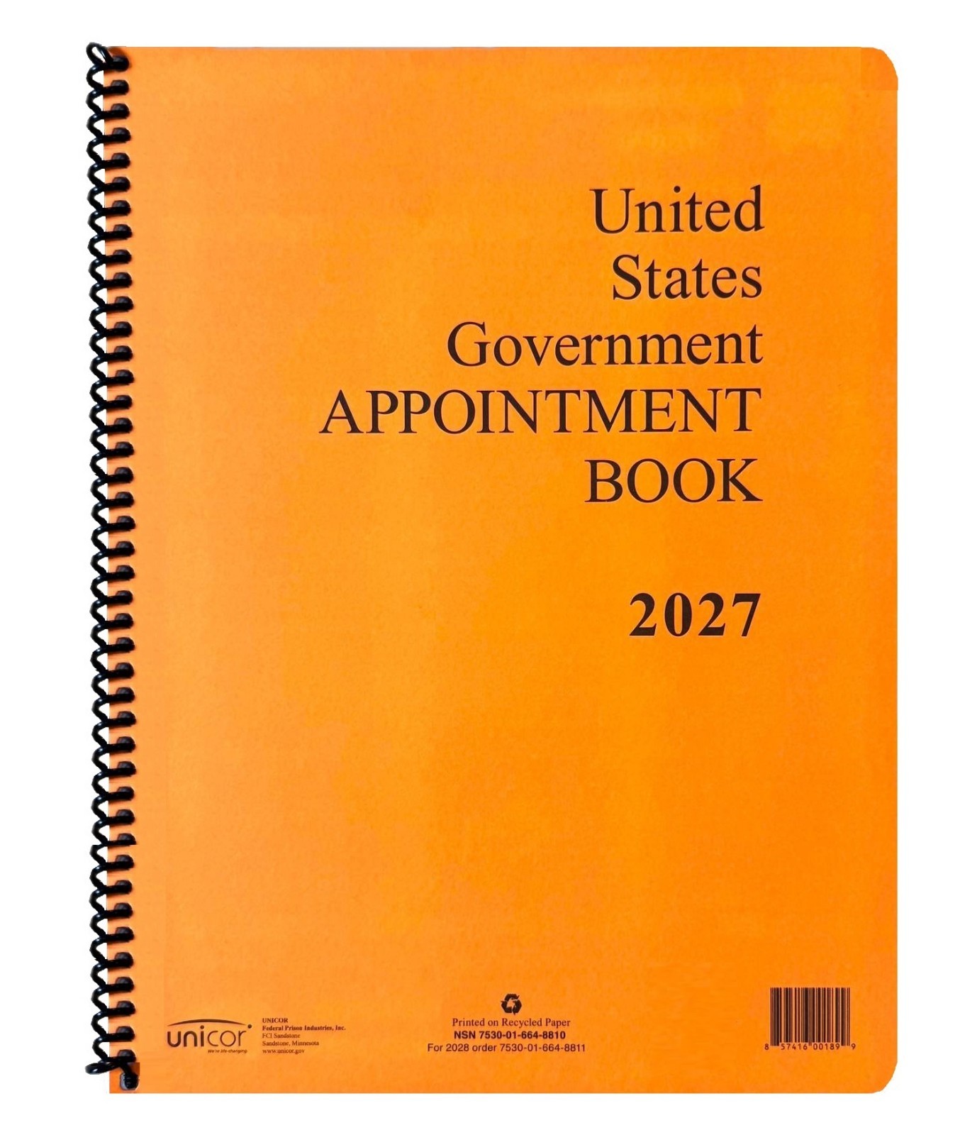 Unicor 2027 Fed Appointment Book, Spiral, Qty - 1, Individual Unicor 2027 Fed Appointment Book, Spiral, Qty - 1, Individual