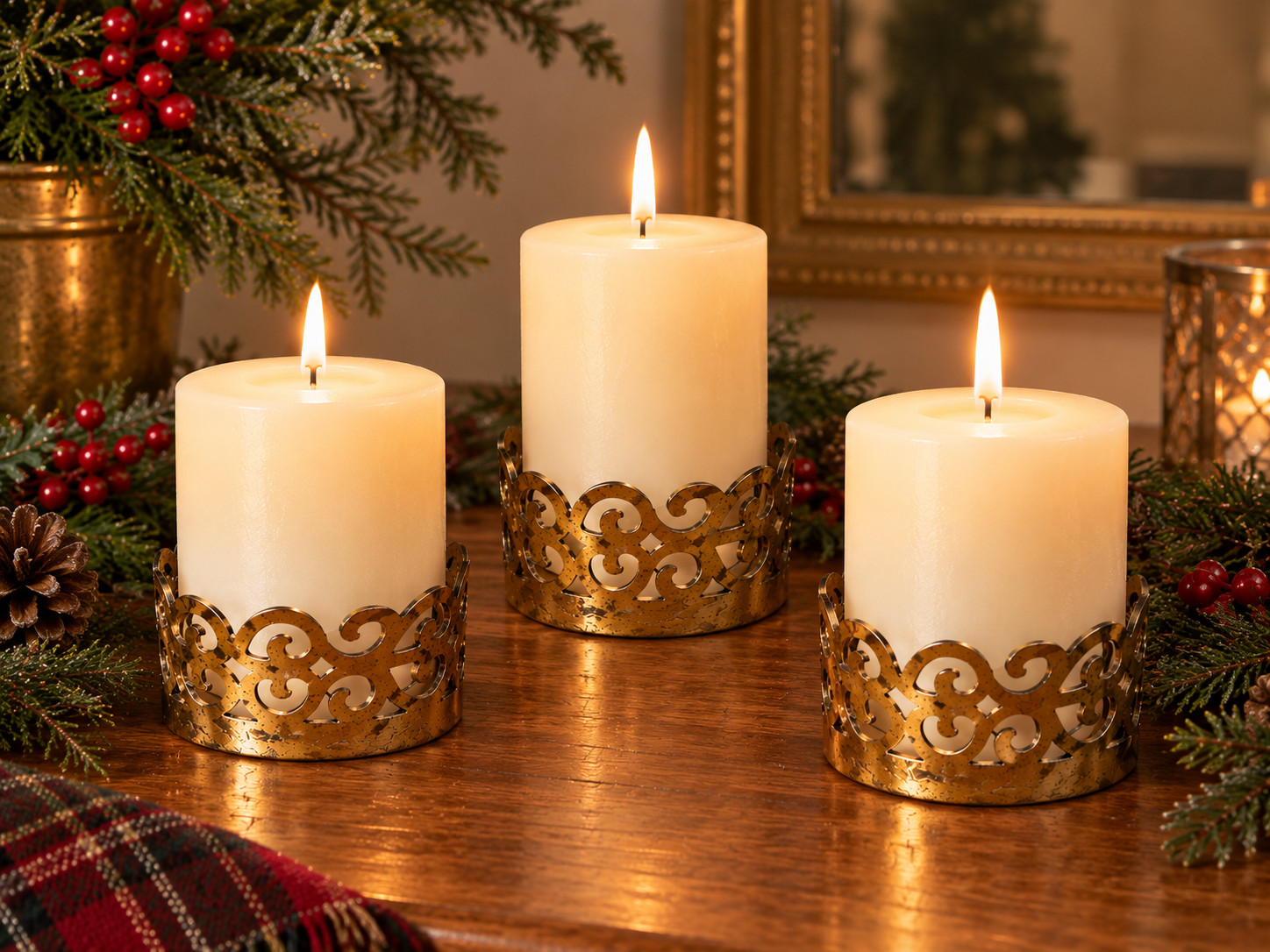Title: Vintage Brass Filigree Pillar Candle Rings - Set of 3 (3-Inch Diameter) Title: Vintage Brass Filigree Pillar Candle Rings - Set of 3 (3-Inch Diameter)