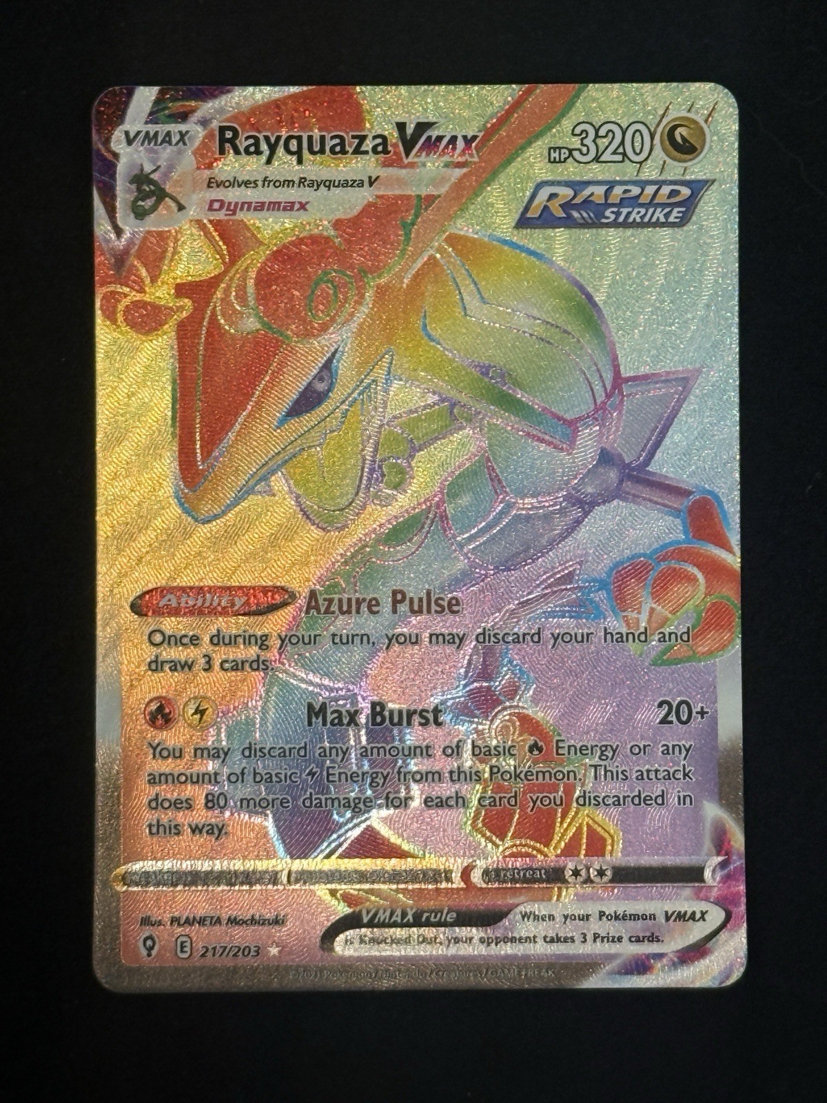 Rayquaza VMAX (Secret) 217/203 SWSH07: Evolving Skies Holo Rayquaza VMAX (Secret) 217/203 SWSH07: Evolving Skies Holo