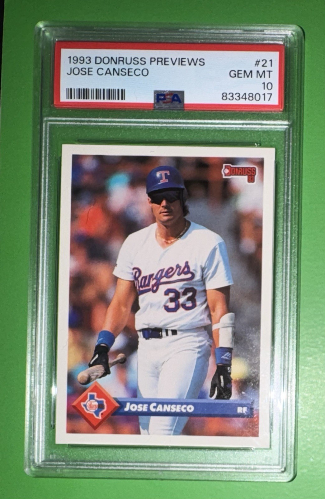 Donruss 1993 Previews Jose Canseco #21 Texas Rangers PSA 10 Insert Donruss 1993 Previews Jose Canseco #21 Texas Rangers PSA 10 Insert