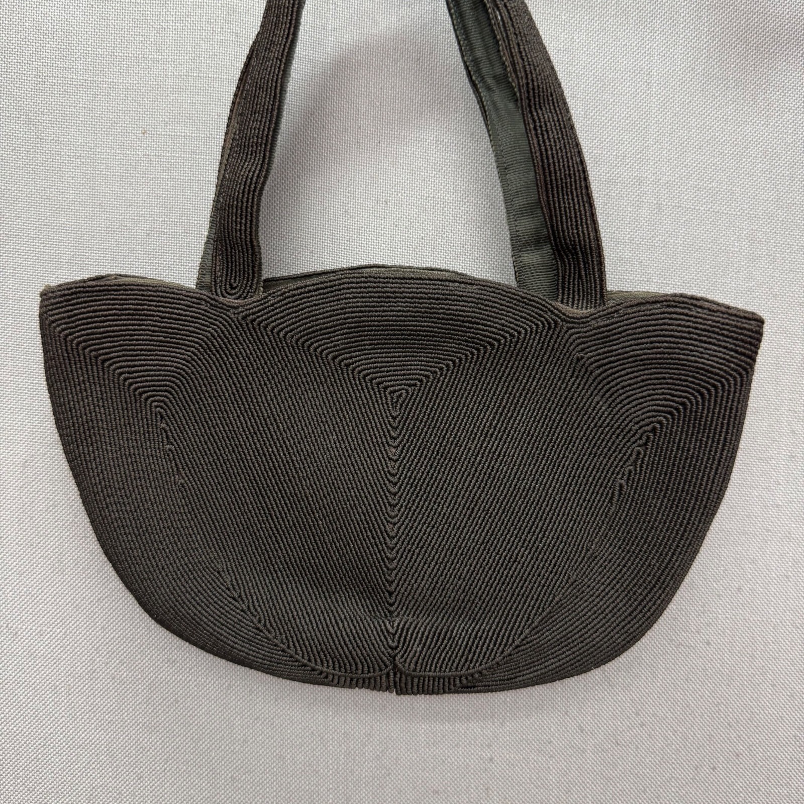 Vtg 1940s Brown Corde Purse Mid Century Geometric Art Deco Hand Bag Multi Pocket
