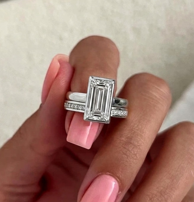 6.00 Ct Emerald-Cut EF/VS1 Lab Grown Diamond Engagement Ring Set 14k White Gold