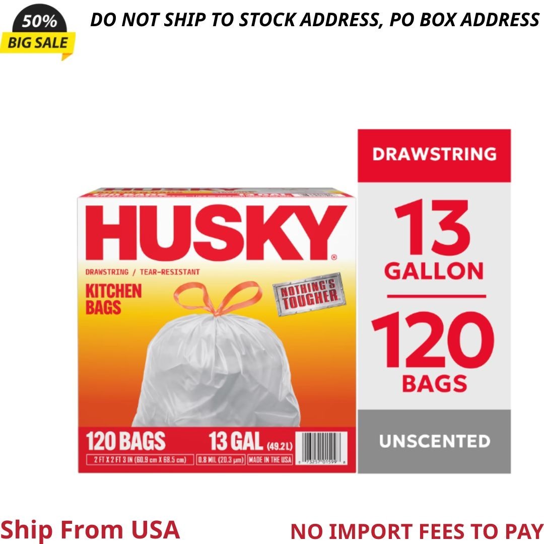 Husky 13 Gallon Tall Kitchen Drawstring Bags, 120 Bags New