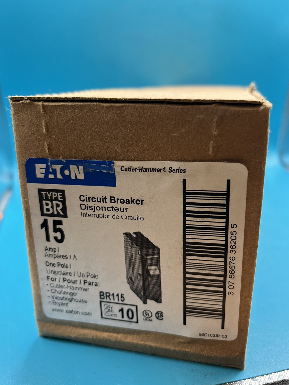 BOX OF EATON CUTLER-HAMMER BR115 1 Pole 15A Circuit Breaker New In Box BOX OF EATON CUTLER-HAMMER BR115 1 Pole 15A Circuit Breaker New In Box