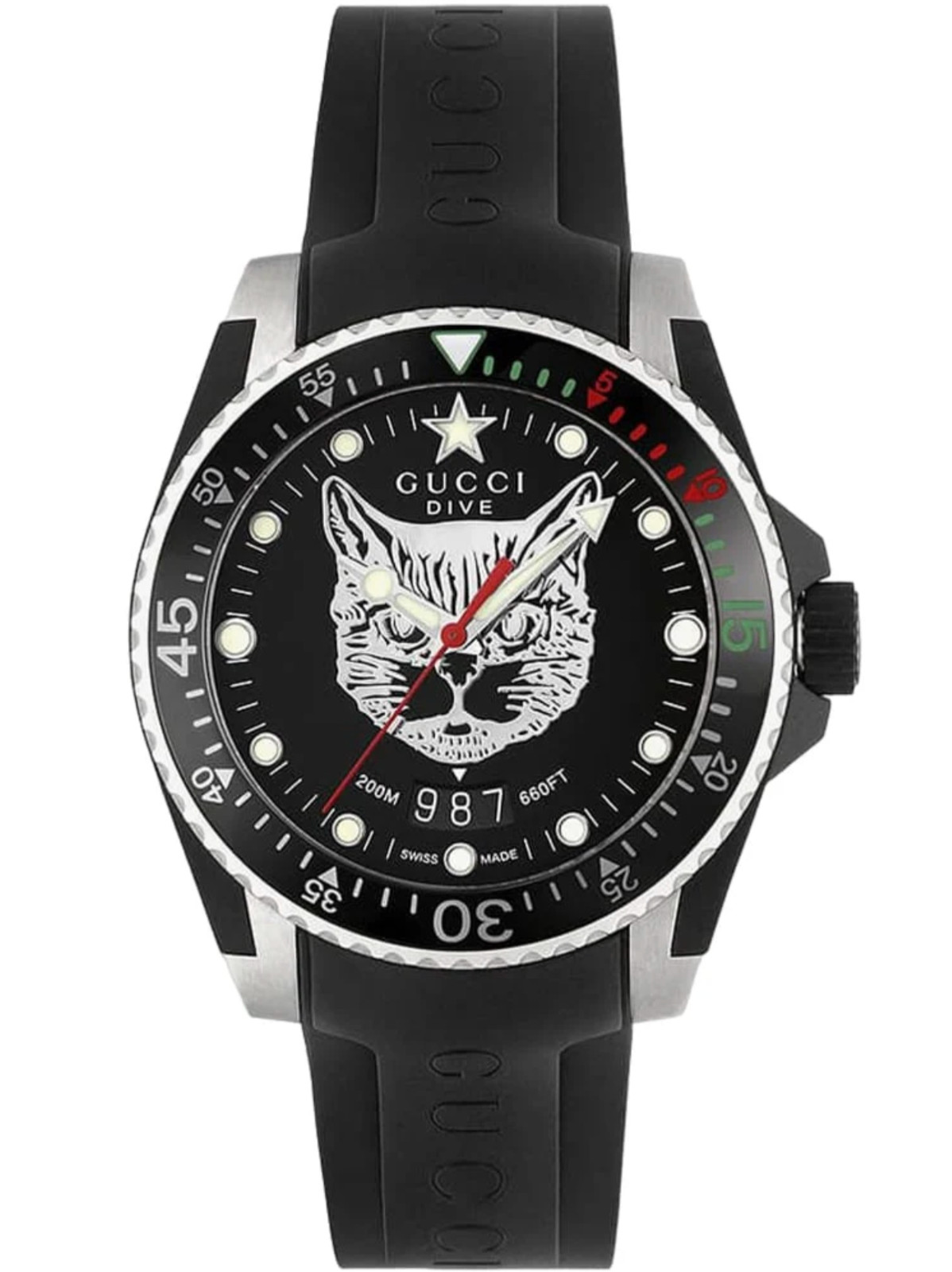 Gucci Dive Mystic Cat Black Rubber Strap Watch YA136320 Gucci Dive Mystic Cat Black Rubber Strap Watch YA136320