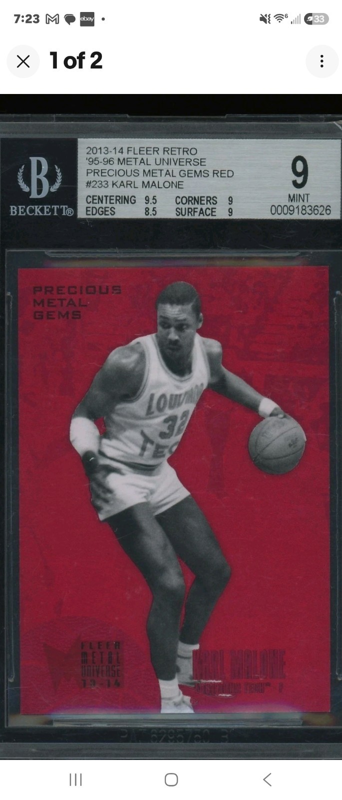 2013-14 Fleer Retro Karl Malone Precious Metal Gems Red 109/150 MT 9💥💥💥Beauty 2013-14 Fleer Retro Karl Malone Precious Metal Gems Red 109/150 MT 9💥💥💥Beauty