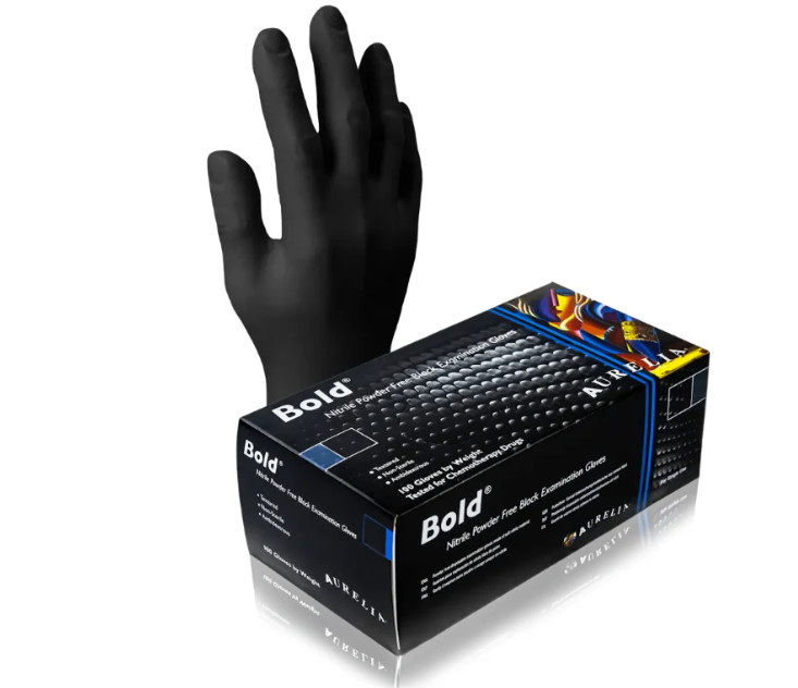 Nitrile Gloves Medium Size Case 1000 (10 boxes) 5.0 Mil Black color Aurelia Bold
