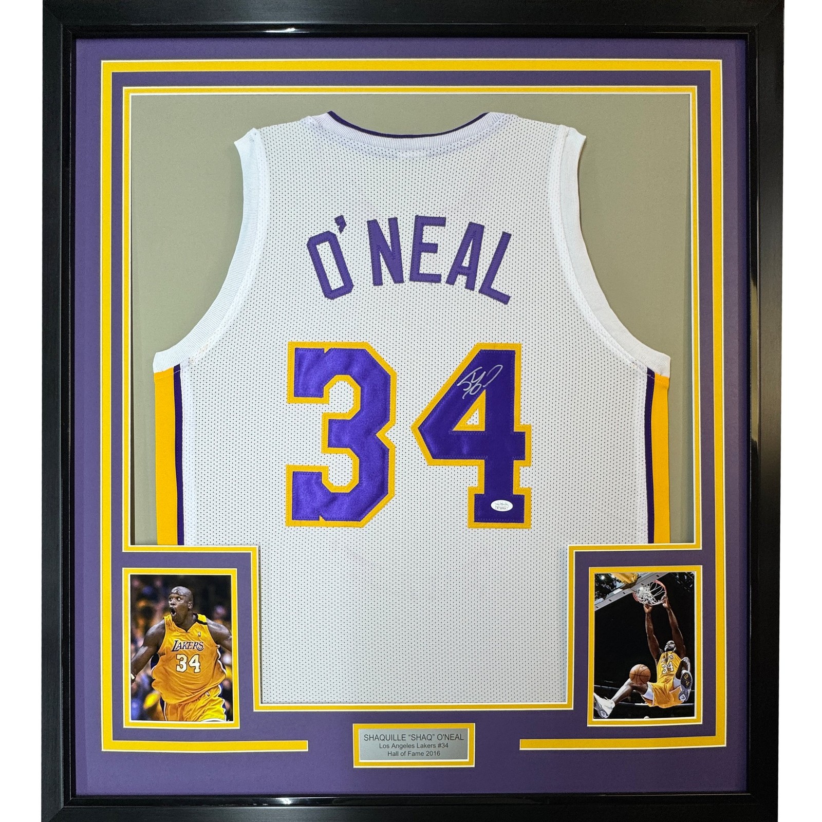 Framed Signed SHAQUILLE SHAQ O\'NEAL 35x39 LA White Jersey JSA COA Framed Signed SHAQUILLE SHAQ O\'NEAL 35x39 LA White Jersey JSA COA