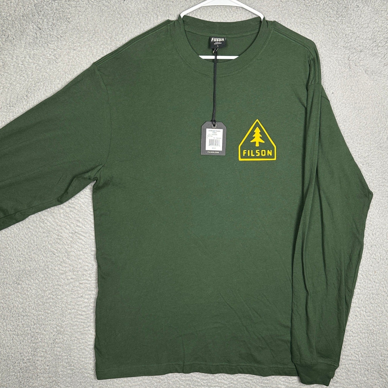NEW Filson T-Shirt Mens Large LS Ranger Graphic Tee Green Crewneck Long Sleeve