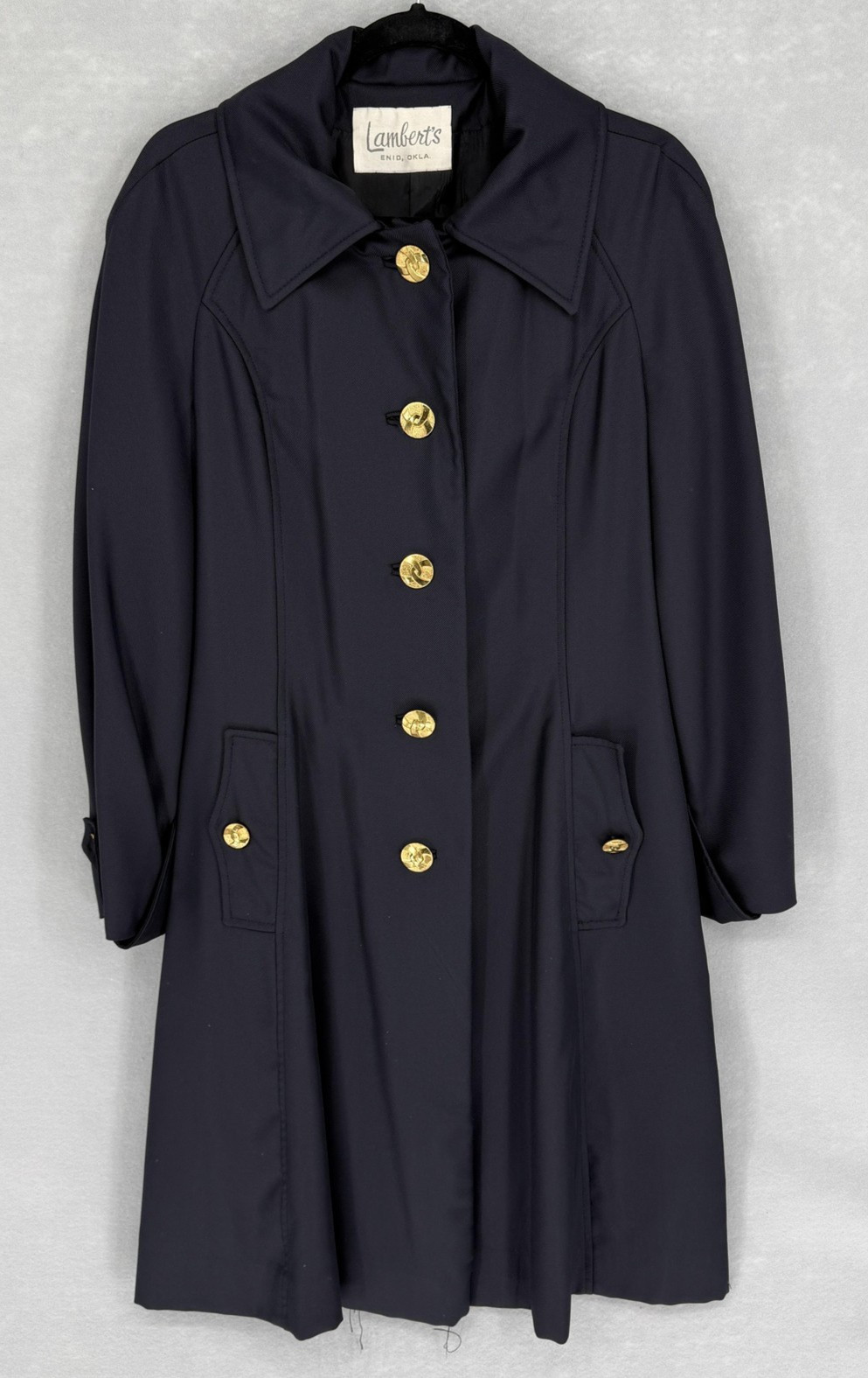 Vintage Youthcraft Coat Womens Medium Navy Gold Button Dress Trench 60s Mod