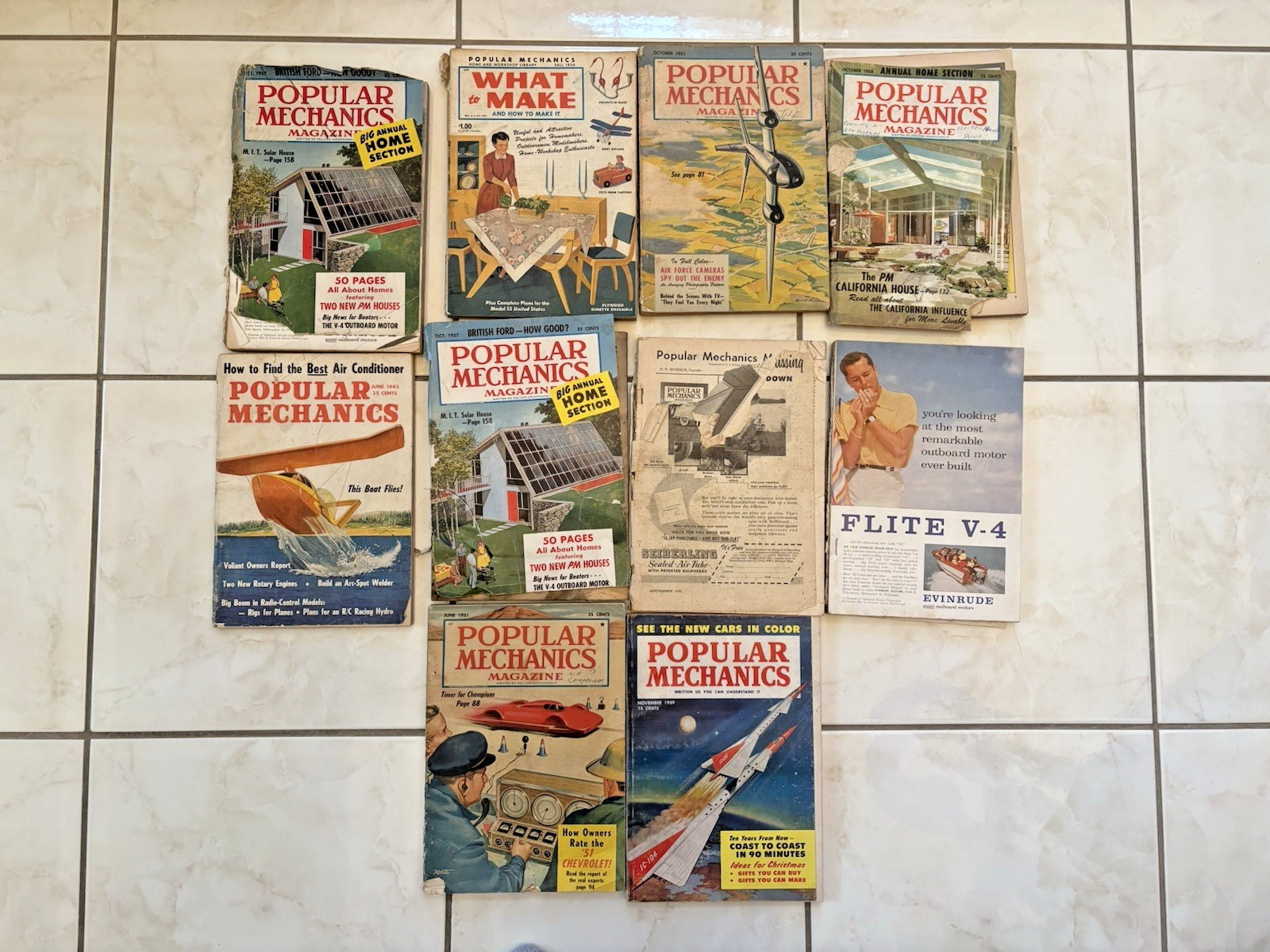 Lot Of 10 Vintage Popular Mechanics Magazines 1950-1962 Lot Of 10 Vintage Popular Mechanics Magazines 1950-1962
