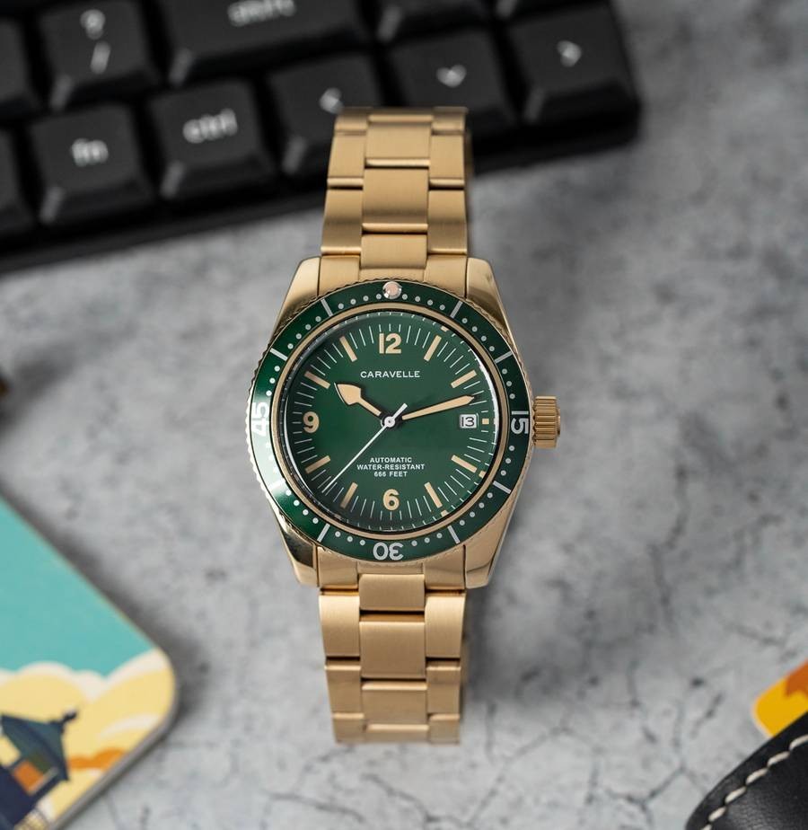*BRAND NEW* CARAVELLE Sea Hunter Auto Green Dial Gold-tone Men's Watch 44B128 *BRAND NEW* CARAVELLE Sea Hunter Auto Green Dial Gold-tone Men's Watch 44B128