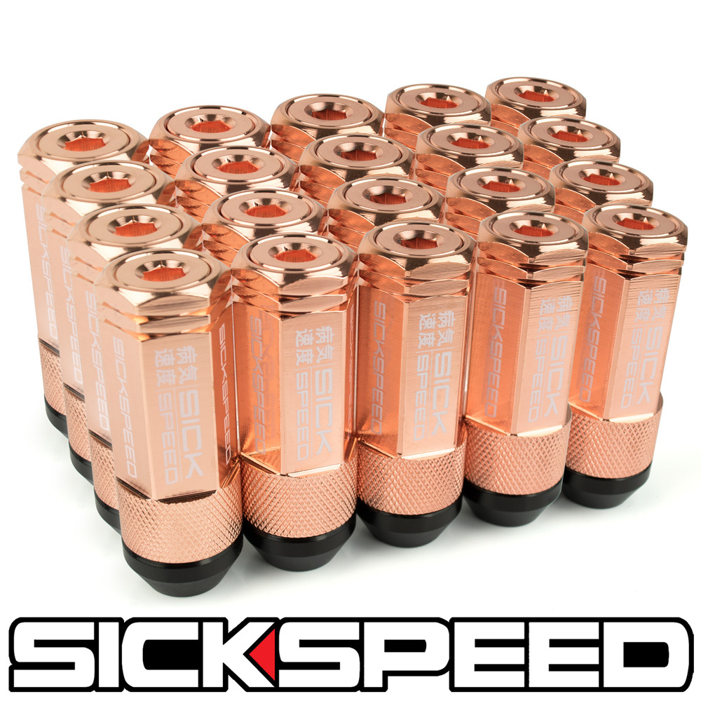 SICKSPEED 20 PC ROSE GOLD CAPPED ALUMINUM EXTENDED 50MM 3 PC LUG NUTS 14X1.5