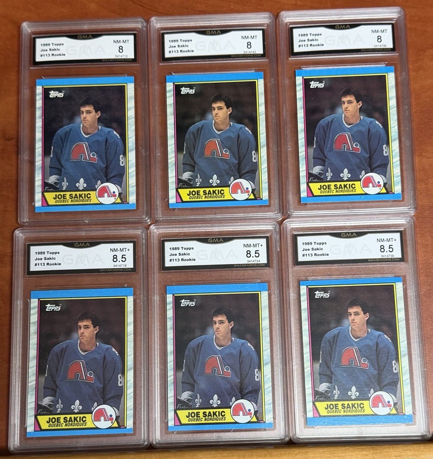 1989-90 Topps Joe Sakic #113 GRADED ROOKIE LOT - 6 Cards  All NM-MINT Or Better