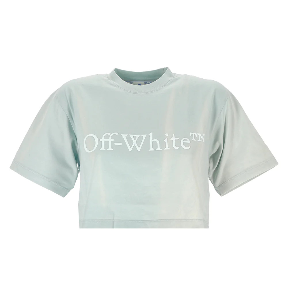 Off-White Women\'s Cropped Cotton Logo T-Shirt in Blue