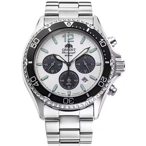Orient Solar Chronograph White Dial Men\'s Watch RN-TX0203S Japan Sapphire