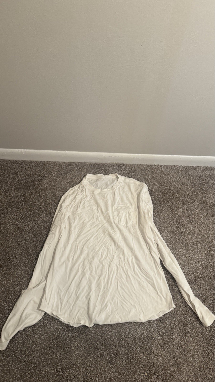 Lululemon White Long Sleeve Shirt Crew Neck Chest Pocket Athletic Top