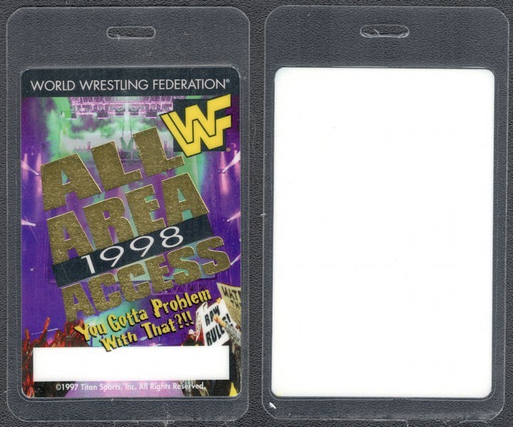 Laminated 1998 All Area Access Pass for the World Wrestling Federation (WWF) NOS