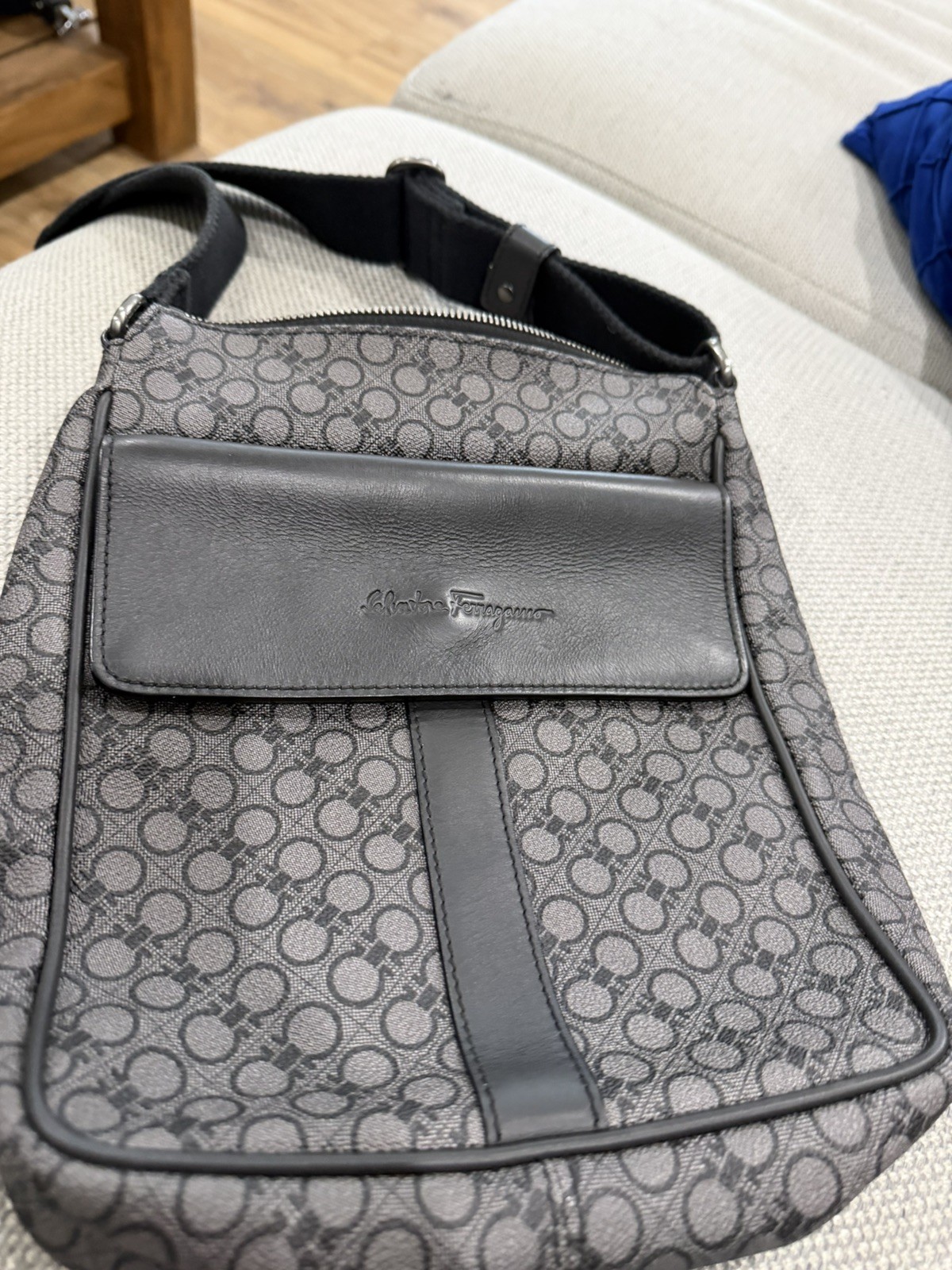 Salvatore Ferragamo Crossbody Shoulder Bag Gancini Logo Canvas Black Leather Salvatore Ferragamo Crossbody Shoulder Bag Gancini Logo Canvas Black Leather