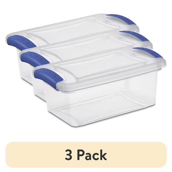 (3 pack) Sterilite 7 Quart Latch Box, Clear Plastic Storage Bin with Lid, Blue (3 pack) Sterilite 7 Quart Latch Box, Clear Plastic Storage Bin with Lid, Blue