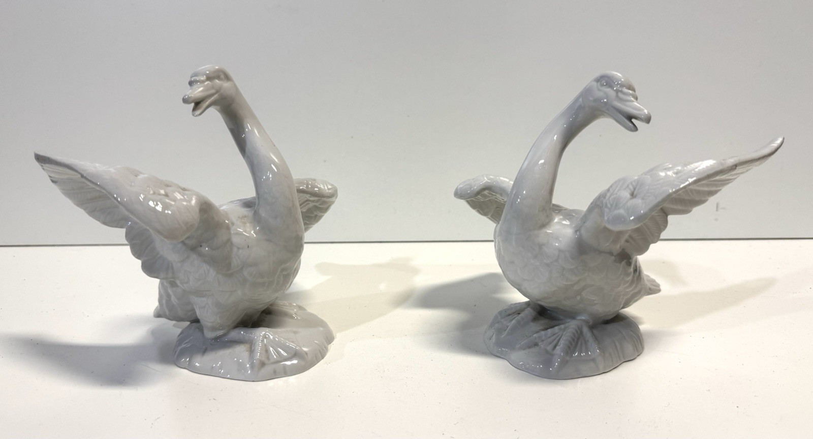 Vintage Antique Pair White Porcelain Swan Or Goose Figures Blanc De Chine France Vintage Antique Pair White Porcelain Swan Or Goose Figures Blanc De Chine France