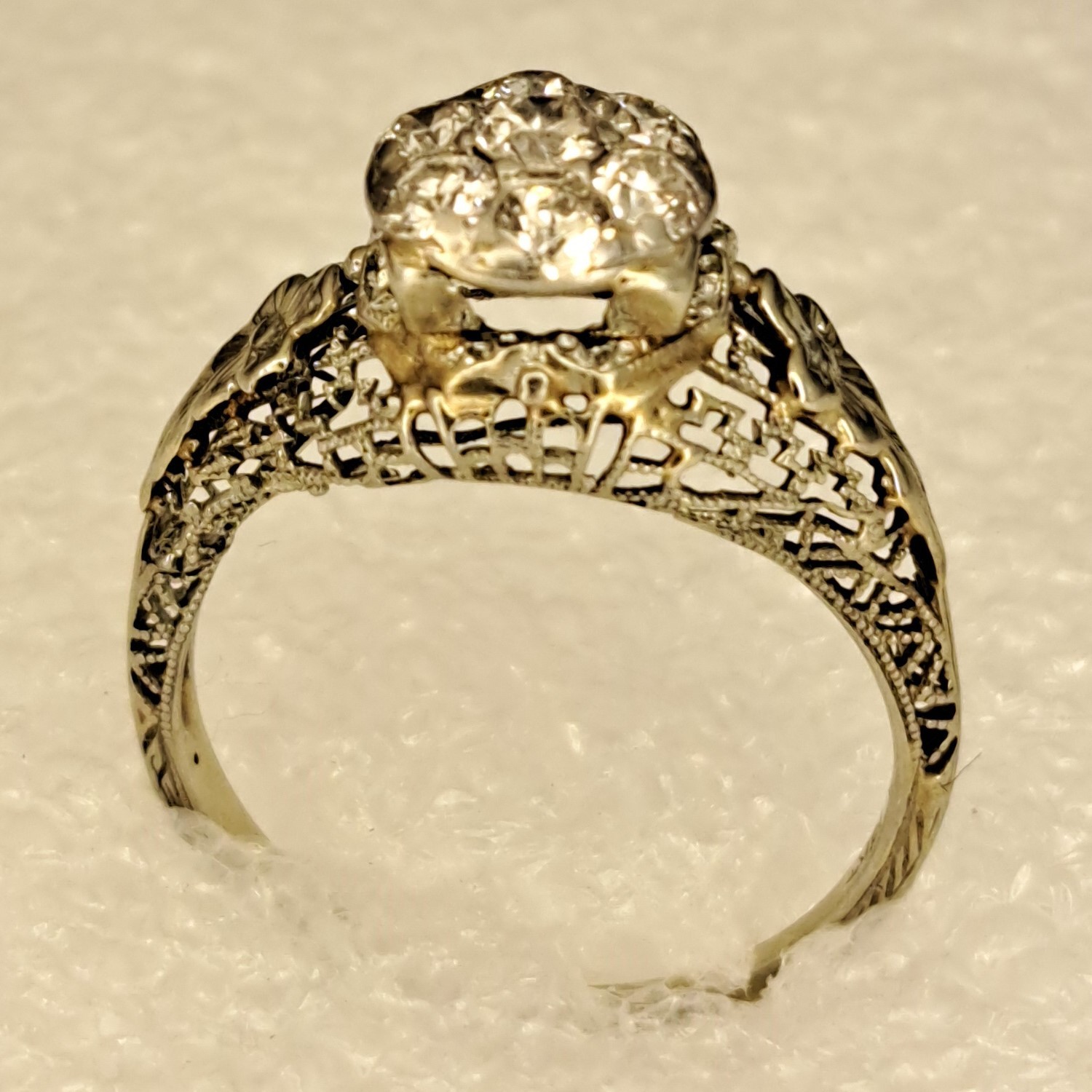 Antique 18K White Gold Diamond Cluster Filigree Engagement Wedding Ring Size 7💍