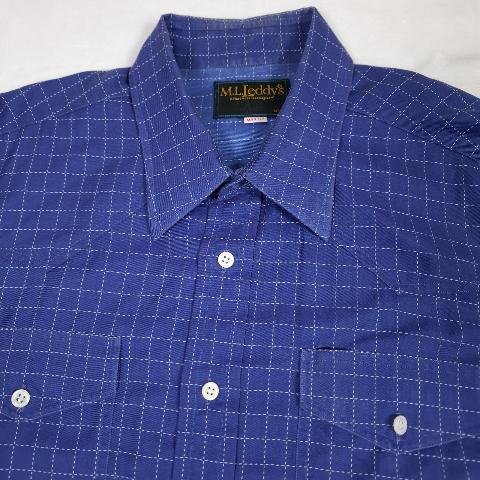 M.L. LEDDY\'S - Handmade Texas Legend Large Western Blue Plaid Shirt Custom M.L. LEDDY\'S - Handmade Texas Legend Large Western Blue Plaid Shirt Custom