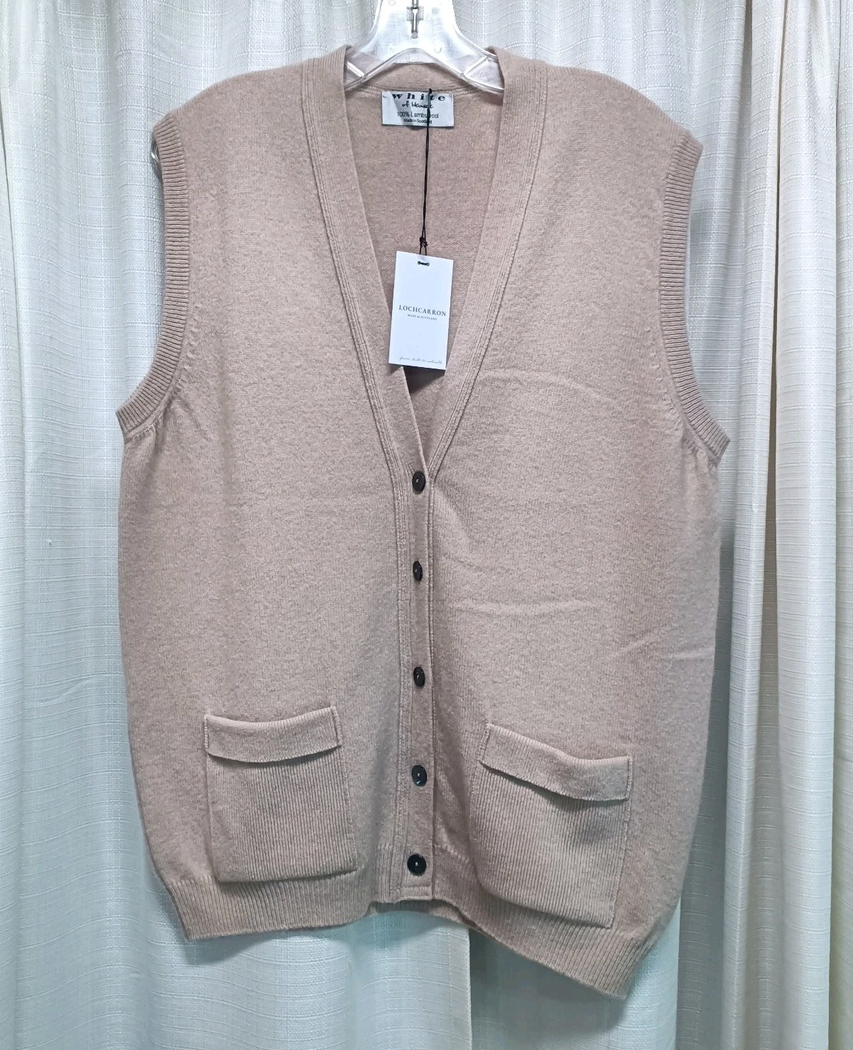 NWT White Of Hawick Men\'s Size 42 Beige 100% Lambswool 5 Button Vest Scotland