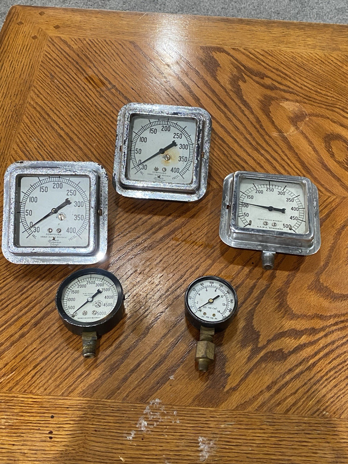 VTG Antique Steampunk Jas P. Marsh Corporation Chicago Pressure Gauge Lot Of 5 VTG Antique Steampunk Jas P. Marsh Corporation Chicago Pressure Gauge Lot Of 5