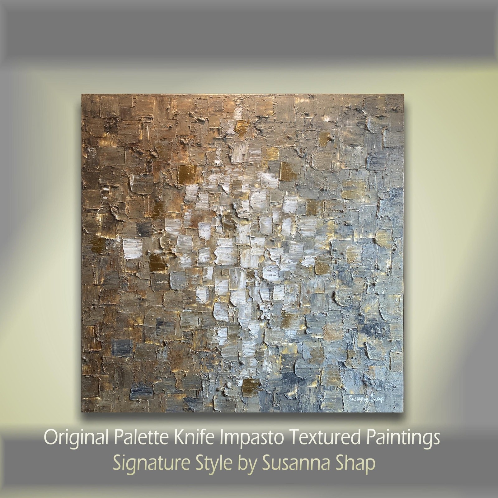 ORIGINAL Minimalist Large Abstract painting Neutral Beige Gray Squares Geometric