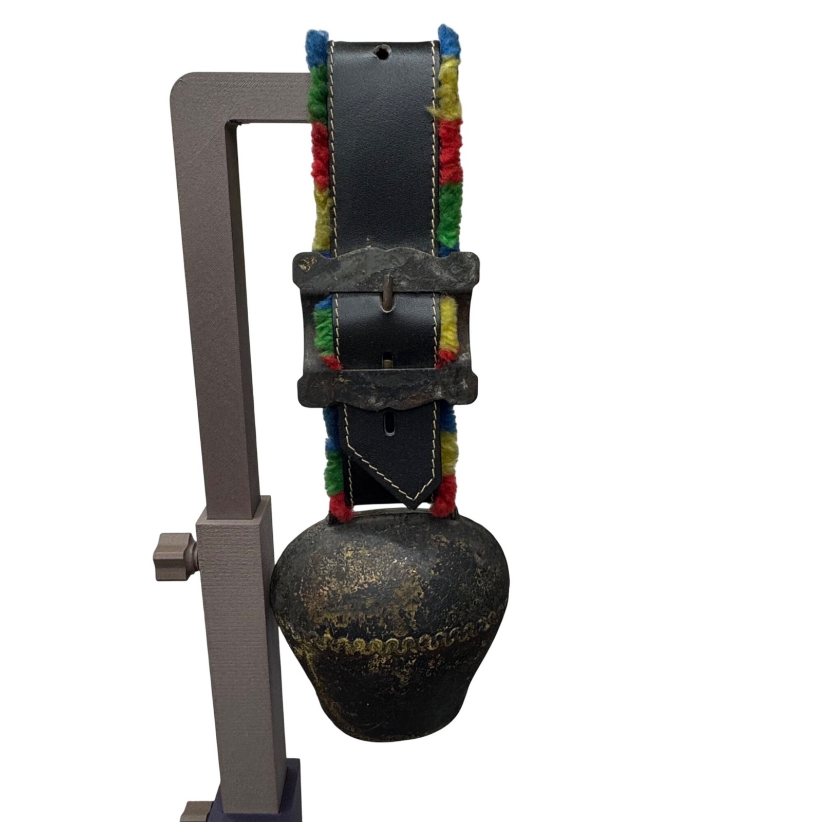 Antique Large Rustic Iron Cow Ox Bell Swiss Leather Strap Fleece Accents 4.5” Antique Large Rustic Iron Cow Ox Bell Swiss Leather Strap Fleece Accents 4.5”