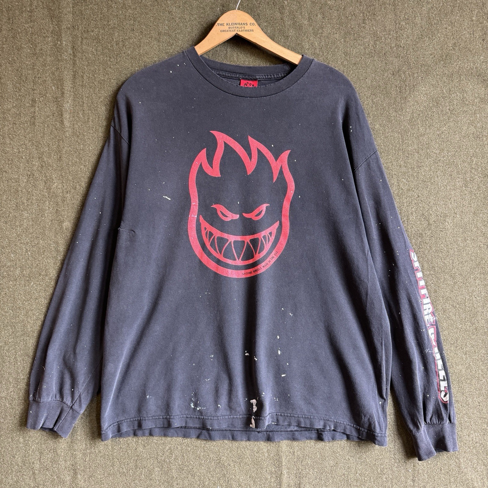 Vintage 90s Y2K Spitfire Skateboard Wheels Distressed Thrashed Painted Shirt XL