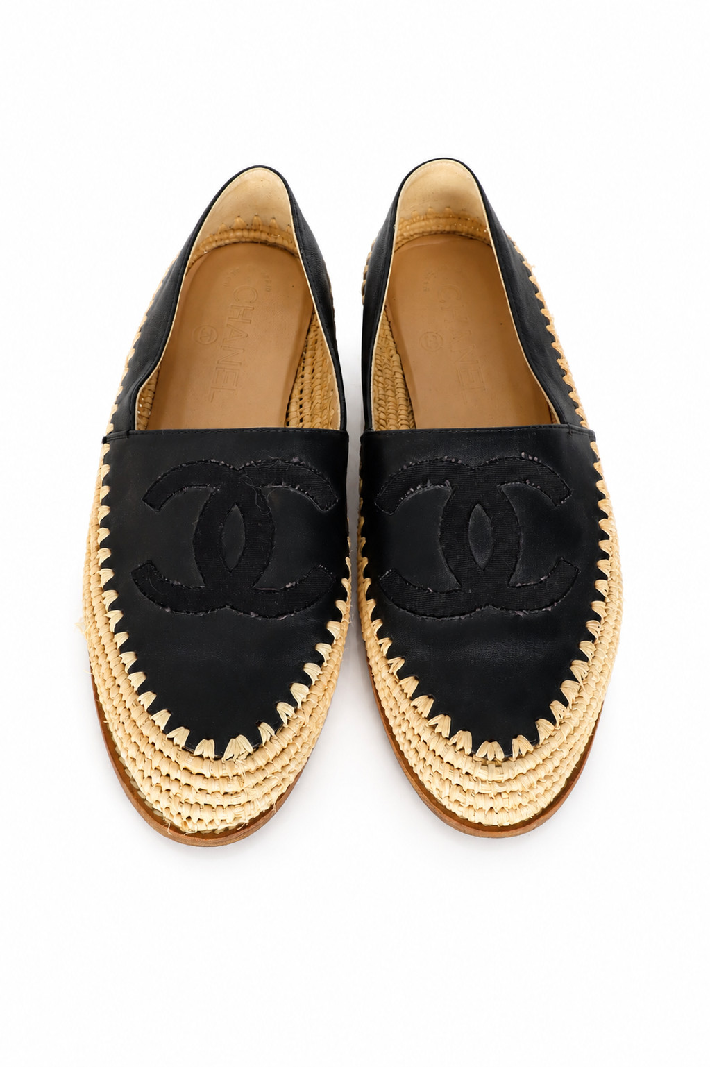Chanel Black Leather Espadrille Loafers Women\'s Size 36 EU