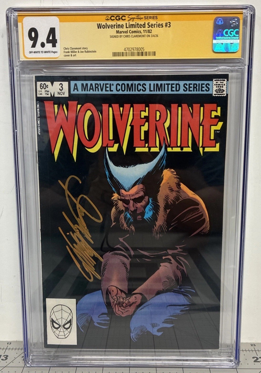 Wolverine Limited Series #3 VTG ‘82 CGC SS 9.4 NM Chris Claremont Orange Sig ✍️