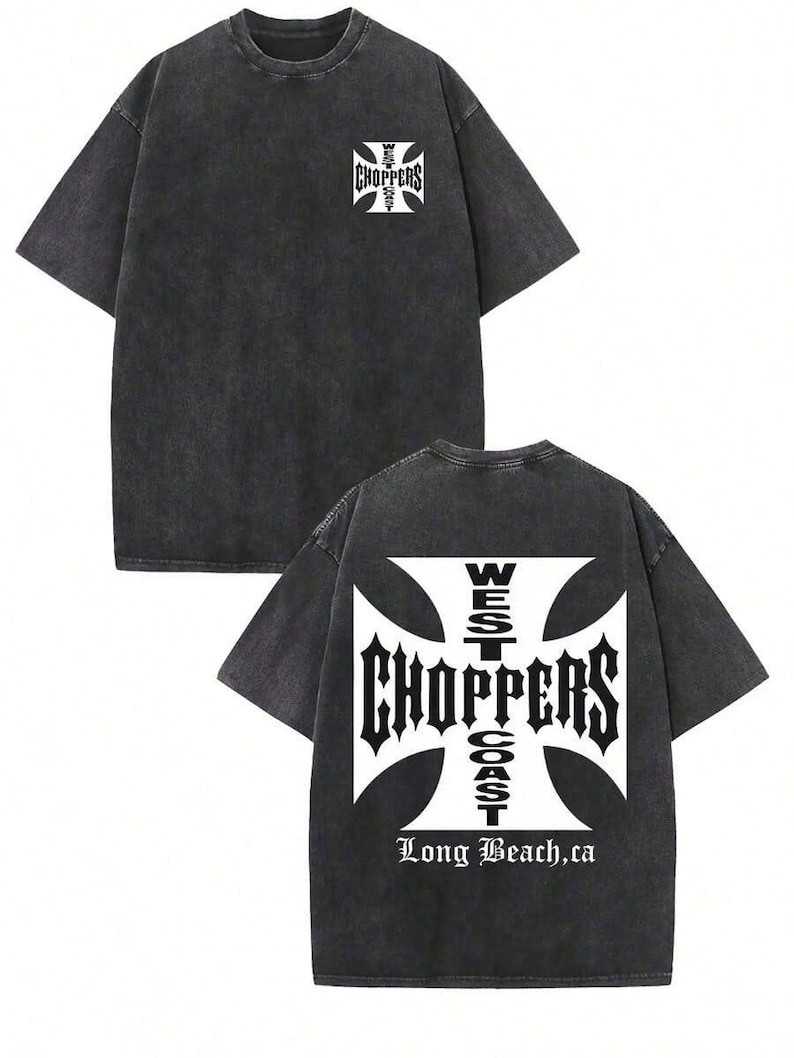 Vintage West Coast Choppers Shirt Black 230g Heavyweight DTG Print Acid Wash Tee Vintage West Coast Choppers Shirt Black 230g Heavyweight DTG Print Acid Wash Tee