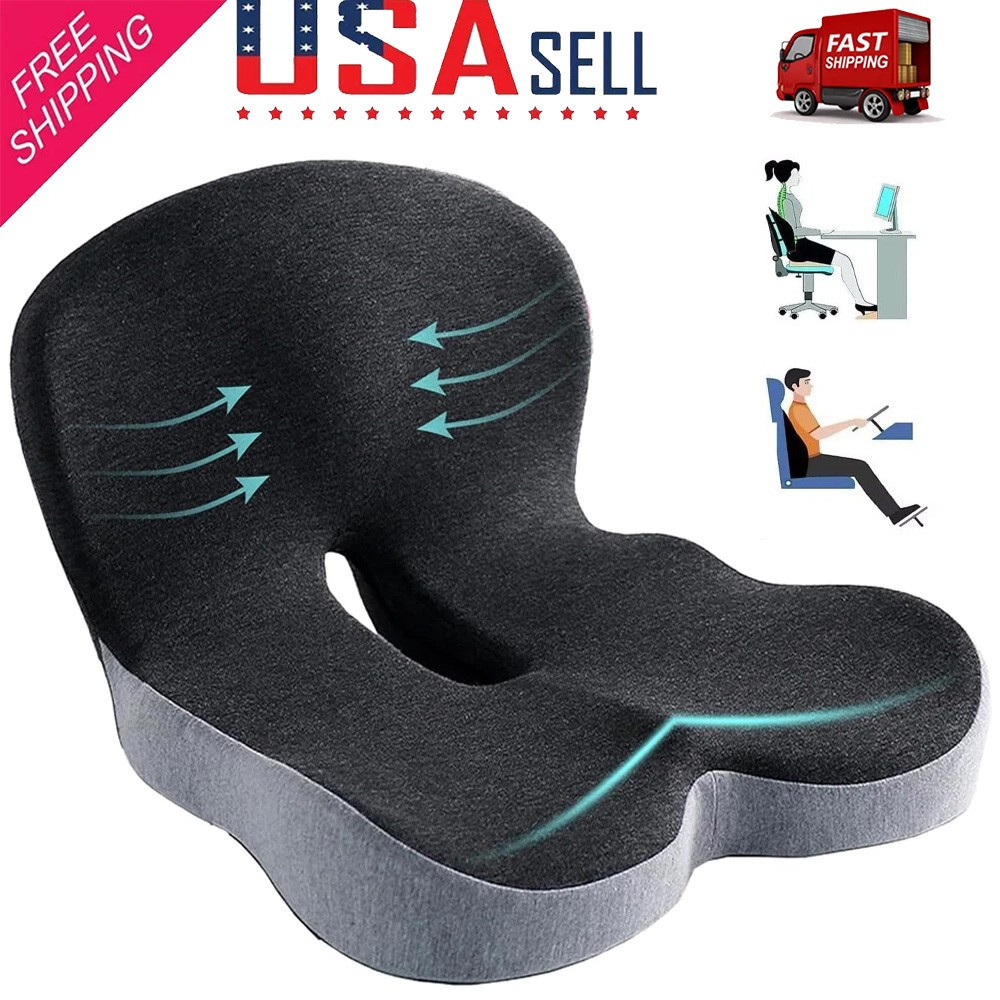 Memory Foam Seat Cushion W/Lumbar Support Pillow For Back & Sciatica Pain Relief