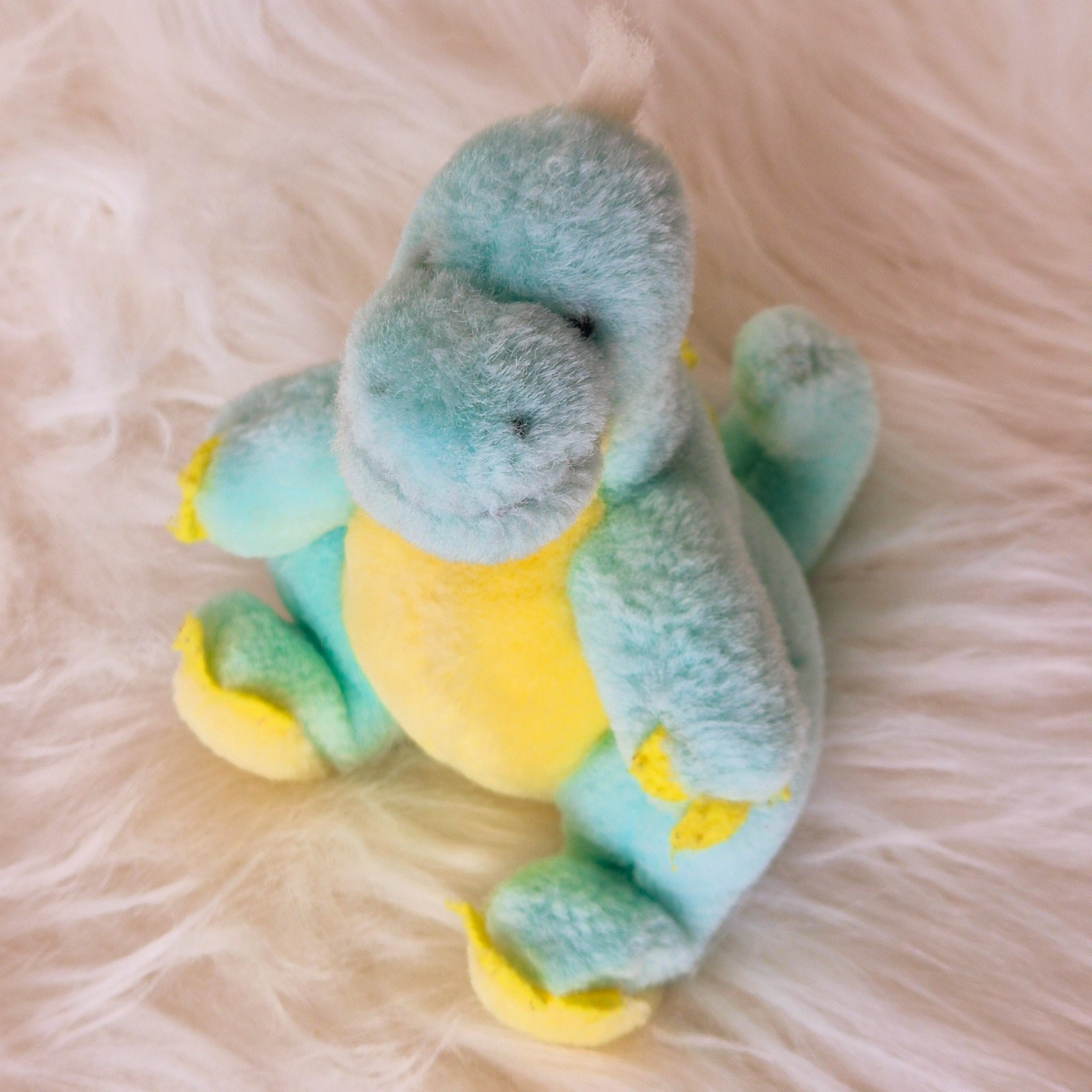 Vintage 1988 Applause Jolly Dyno Dinosaur Plush Rattle Blue Yellow 7\