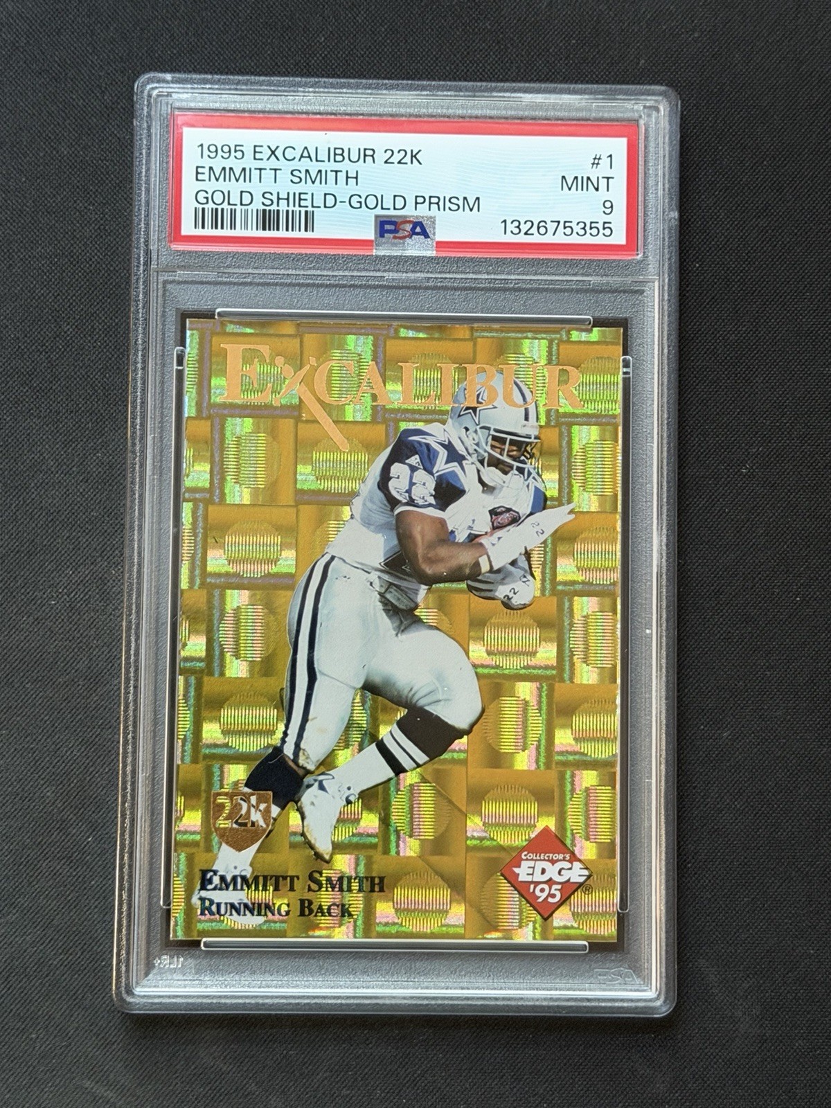 1995 Emmitt Smith Collector\'s Edge Excalibur 22K Gold Prism /250 PSA 9 1995 Emmitt Smith Collector\'s Edge Excalibur 22K Gold Prism /250 PSA 9