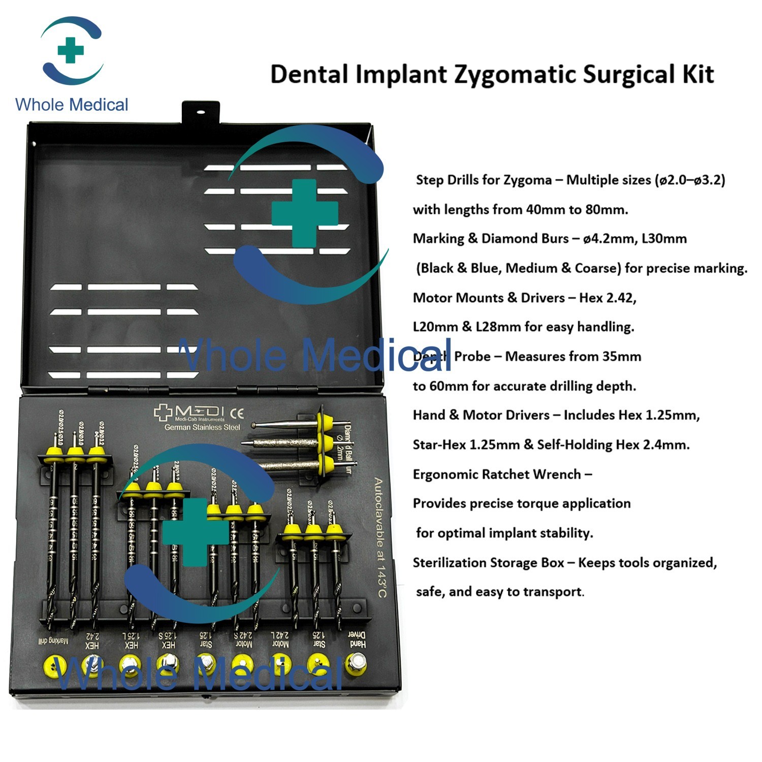 Zygomatic Implant Surgical Kit – Titanium Coated Drills Dental Implant Zygomatic Implant Surgical Kit – Titanium Coated Drills Dental Implant