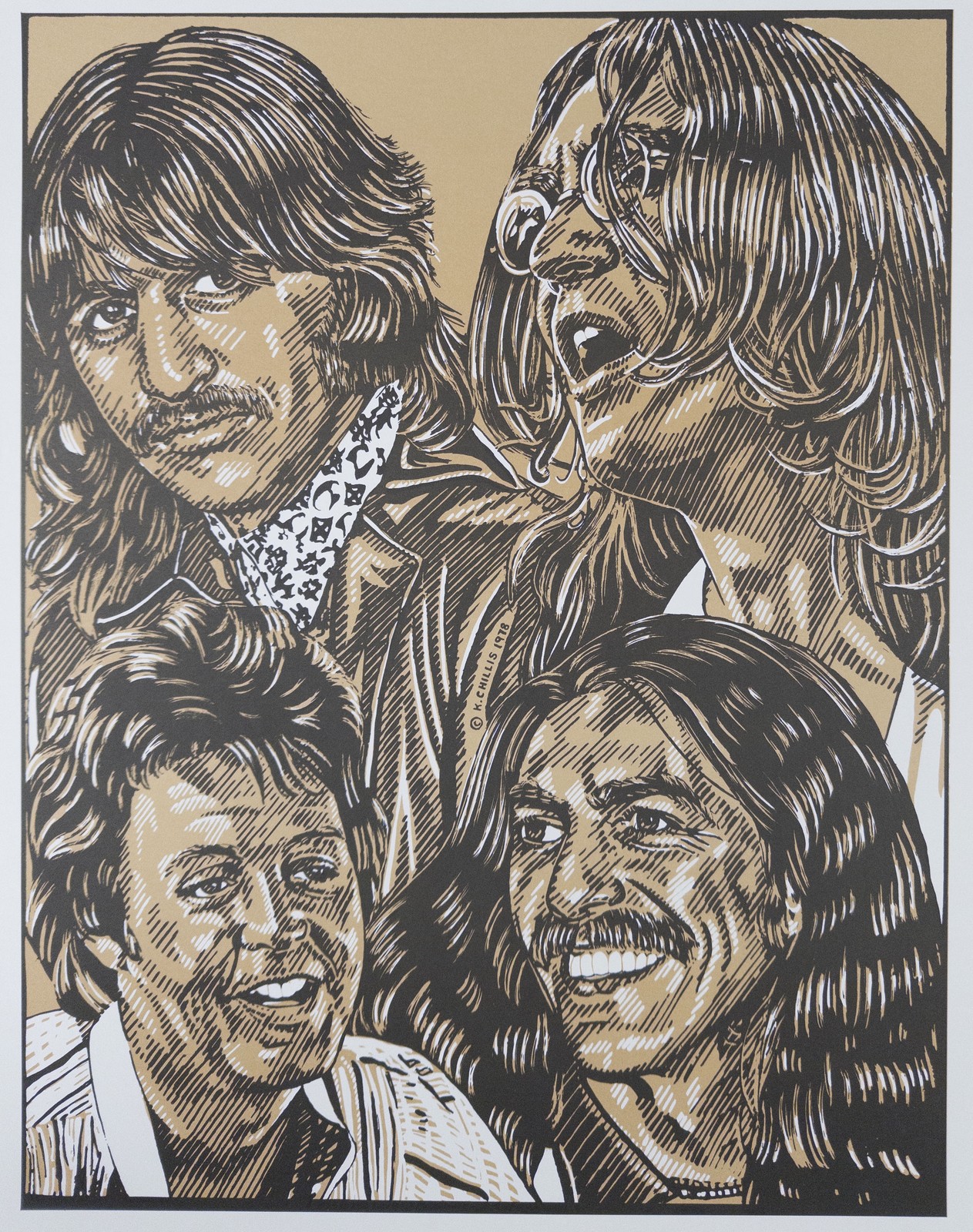 Pristine vintage Beatles lithograph by K. Chillis 1978 • MINT • RARE