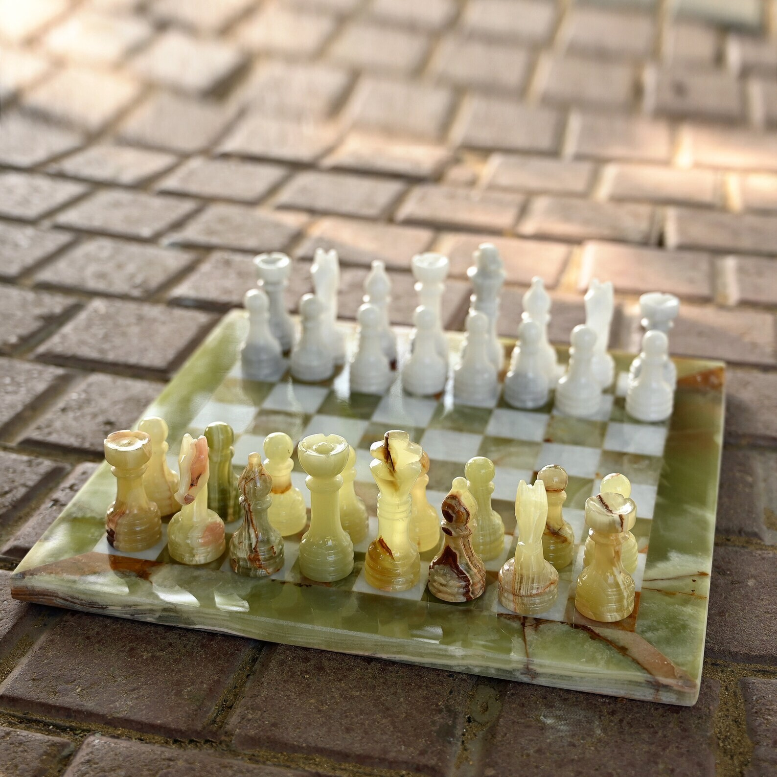 Vintage Green Onyx & White Chess Men Set Weighted Fathers day Gift for dad