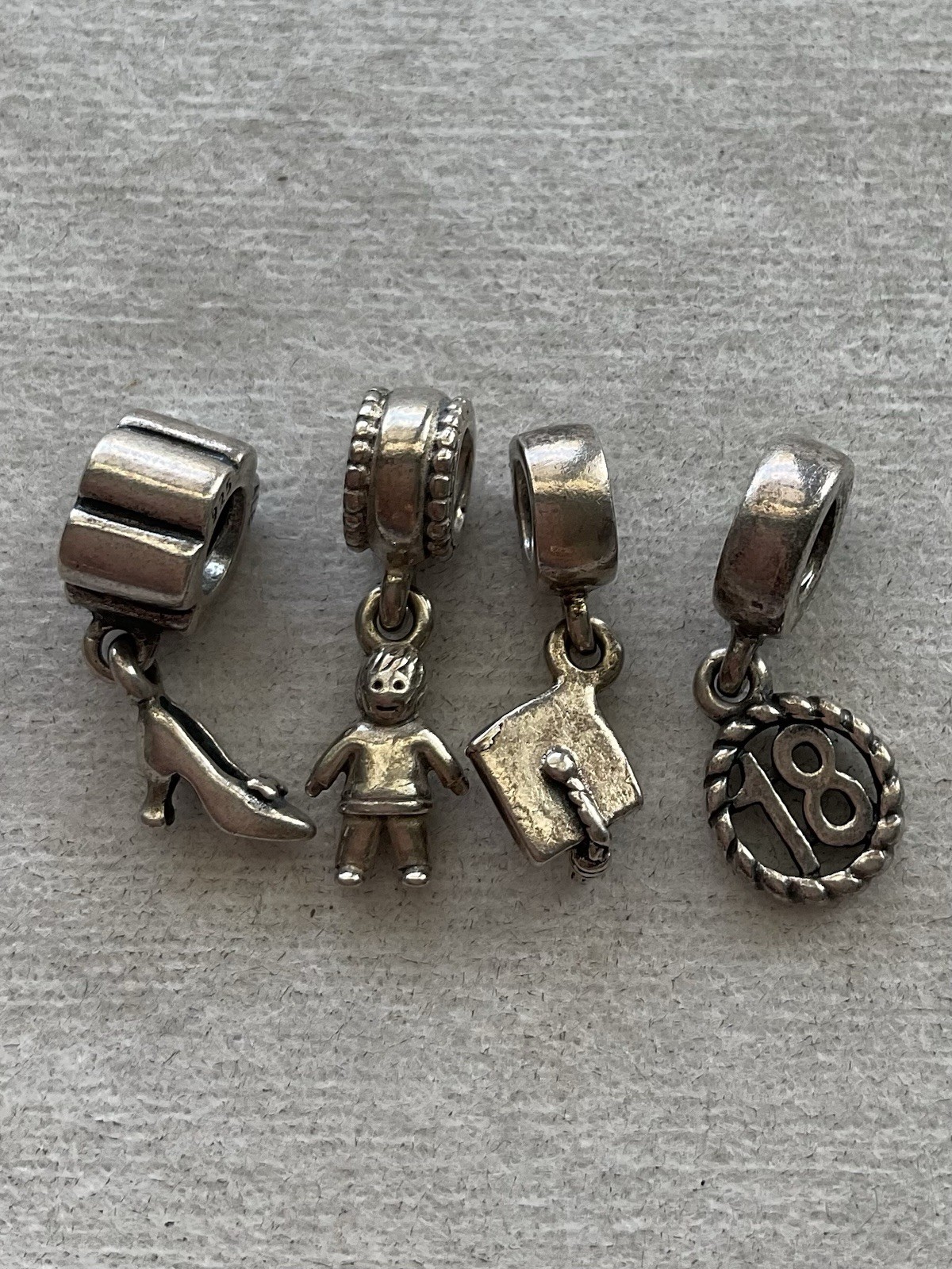 Lot Of 4 Pandora ALE 925 Sterling Silver Dangle Charms Shoe Boy Grad Cap Ect Lot Of 4 Pandora ALE 925 Sterling Silver Dangle Charms Shoe Boy Grad Cap Ect